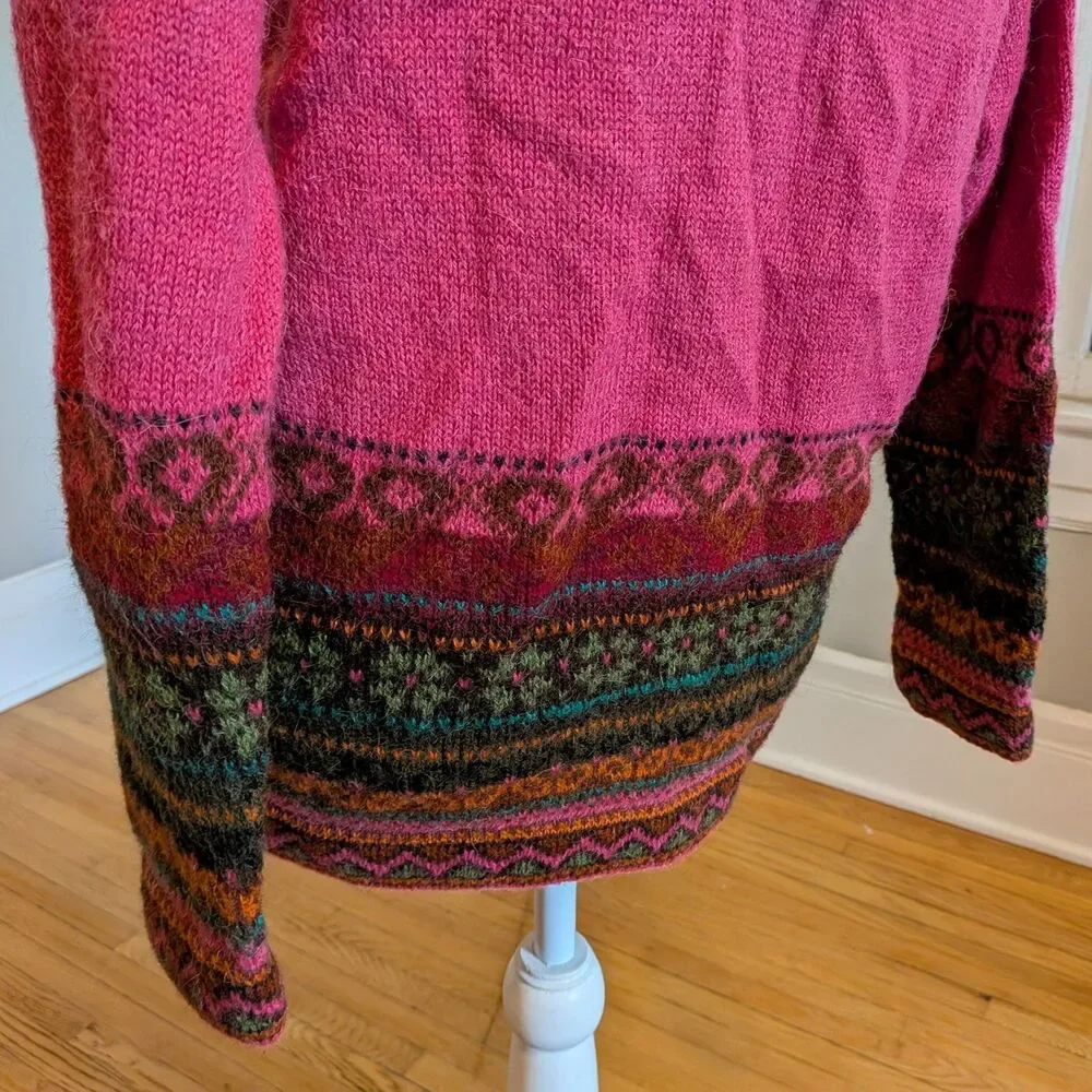 Inka Tradition Baby Alpaca Peruvian Fair Isle Sweater, Hoodie Handmade, Size S